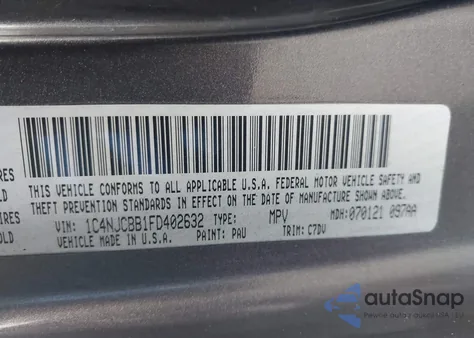 2015 Jeep Compass Sport from USA, damaged, VIN 1C4NJCBB1FD402632